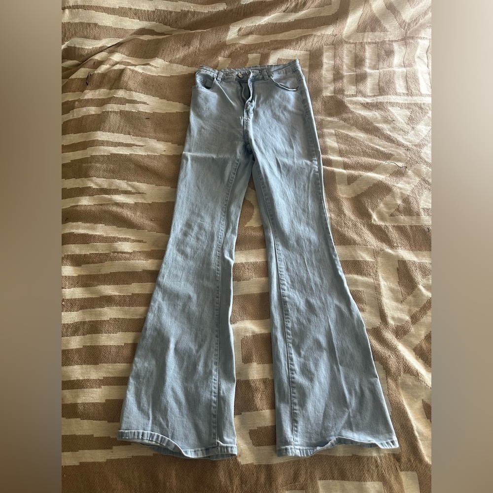SHEIN Gray Flare Wide Leg Jeans